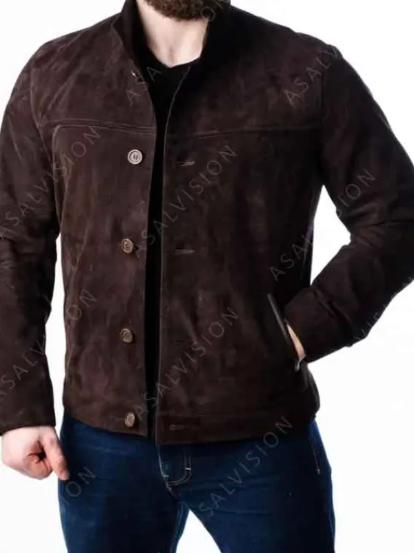 Asal Vision Brown Jackets | Suede Jackets | Mens Buttoned Up Suede Leather Jacket Dark Brown