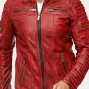 Asal Vision Quilted Jackets | Leather Jackets | Mens Cafe Racer Biker Vintage Leather Jacket Red