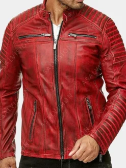 Asal Vision Quilted Jackets | Leather Jackets | Mens Cafe Racer Biker Vintage Leather Jacket Red