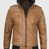 Asal Vision Brown Jackets | Hooded Jackets | Men’s Color Leather Hooded Jacket Camel