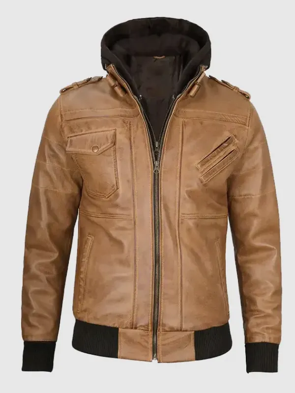 Asal Vision Brown Jackets | Hooded Jackets | Men’s Color Leather Hooded Jacket Camel