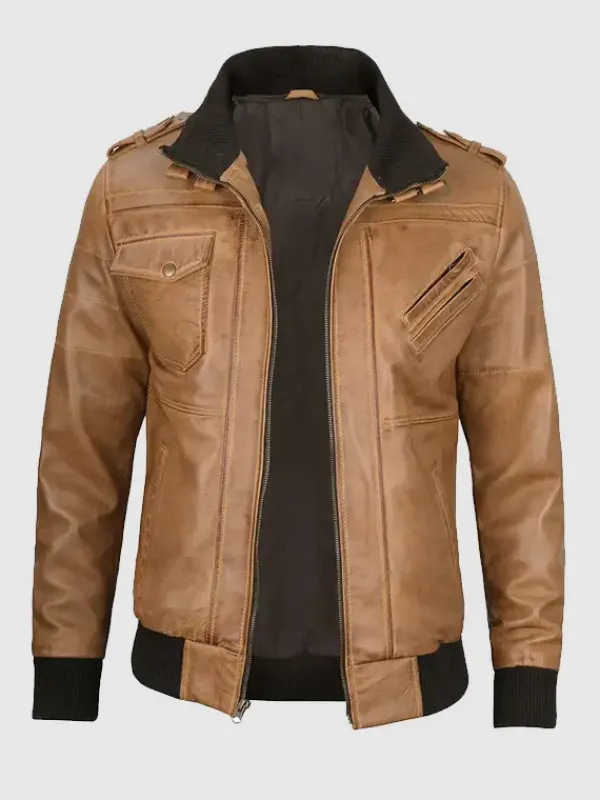 Asal Vision Brown Jackets | Hooded Jackets | Men’s Color Leather Hooded Jacket Camel