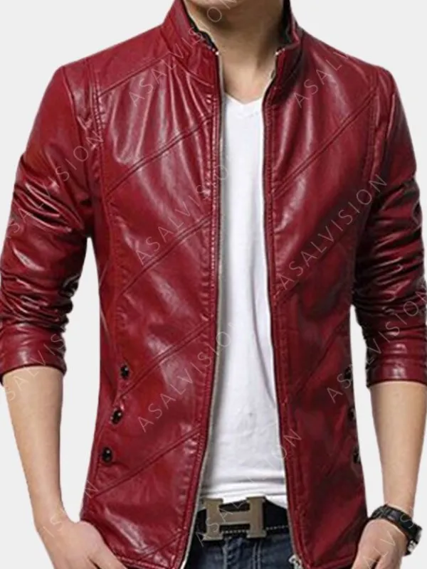 Asal Vision Leather Jackets | Mens Casual Style Fitted Leather Jacket Red
