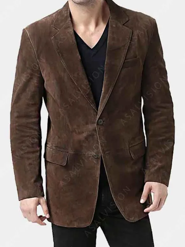 Asal Vision Blazers | Brown Jackets | Mens Vintage Suede Leather Blazer Chocolate Brown