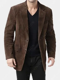 Asal Vision Blazers | Brown Jackets | Mens Vintage Suede Leather Blazer Chocolate Brown