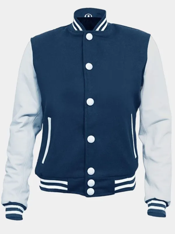 Asal Vision Varsity Jackets | Men’s Dark Blue Varsity Bomber Jacket Dark Blue & White