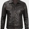 Asal Vision Brown Jackets | Trucker Jackets | Mens Leather Trucker Jacket Dark Brown