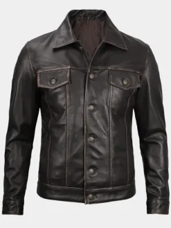 Asal Vision Brown Jackets | Trucker Jackets | Mens Leather Trucker Jacket Dark Brown