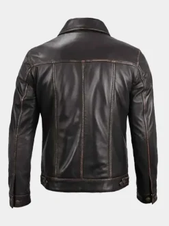 Asal Vision Brown Jackets | Trucker Jackets | Mens Leather Trucker Jacket Dark Brown