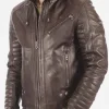 Asal Vision Brown Jackets | Cafe Racer Jackets | Mens Padded Sleeves Hooded Leather Jacket Dark Brown