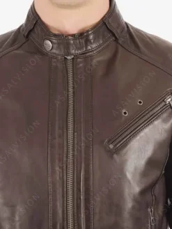 Asal Vision Brown Jackets | Cafe Racer Jackets | Mens Padded Sleeves Hooded Leather Jacket Dark Brown