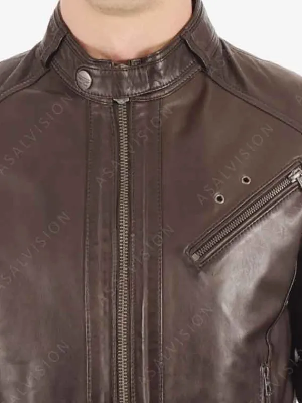 Asal Vision Brown Jackets | Cafe Racer Jackets | Mens Padded Sleeves Hooded Leather Jacket Dark Brown