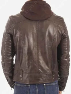 Asal Vision Brown Jackets | Cafe Racer Jackets | Mens Padded Sleeves Hooded Leather Jacket Dark Brown