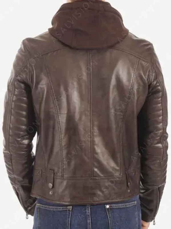 Asal Vision Brown Jackets | Cafe Racer Jackets | Mens Padded Sleeves Hooded Leather Jacket Dark Brown