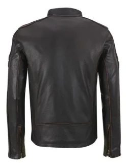 Asal Vision Brown Jackets | Cafe Racer Jackets | Mens Striped Cafe Racer Leather Jacket Dark Brown