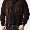 Asal Vision Brown Jackets | Suede Jackets | Mens Suede Leather Bomber Jacket Dark Brown