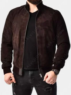 Asal Vision Brown Jackets | Suede Jackets | Mens Suede Leather Bomber Jacket Dark Brown