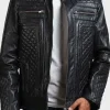 Asal Vision Black Jackets | Quilted Jackets | Men’s Diamond Quilted Skull Leather Motorcycle Jacket Black