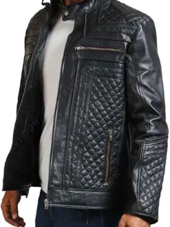 Asal Vision Black Jackets | Quilted Jackets | Men’s Diamond Quilted Skull Leather Motorcycle Jacket Black