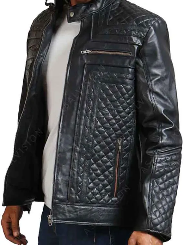 Asal Vision Black Jackets | Quilted Jackets | Men’s Diamond Quilted Skull Leather Motorcycle Jacket Black