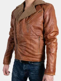 Asal Vision Brown Jackets | Leather Jackets | Men’s Faux Fur Leather Shearling Jacket Brown
