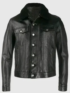 Asal Vision Black Jackets | Trucker Jackets | Men’s Fur Collar Trucker Leather Jacket Black