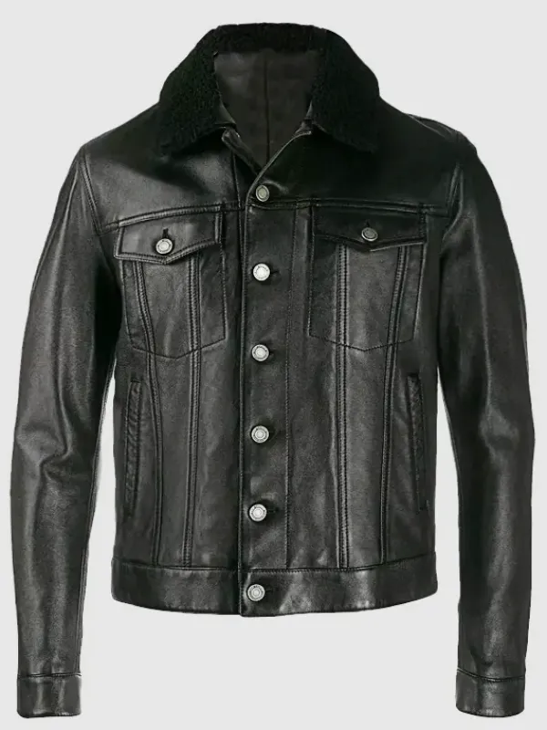 Asal Vision Black Jackets | Trucker Jackets | Men’s Fur Collar Trucker Leather Jacket Black