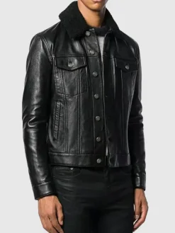 Asal Vision Black Jackets | Trucker Jackets | Men’s Fur Collar Trucker Leather Jacket Black