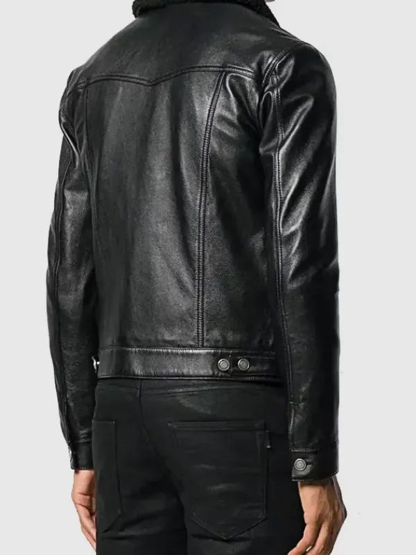 Asal Vision Black Jackets | Trucker Jackets | Men’s Fur Collar Trucker Leather Jacket Black