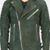 Asal Vision Suede Jackets | Quilted Jackets | Mens Suede Biker Jacket Green