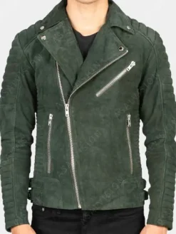 Asal Vision Suede Jackets | Quilted Jackets | Mens Suede Biker Jacket Green