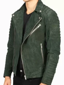 Asal Vision Suede Jackets | Quilted Jackets | Mens Suede Biker Jacket Green