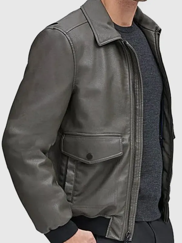 Asal Vision Bomber Jackets | Leather Jackets | Mens Bomber Leather Jacket Grey