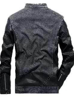 Asal Vision Denim Jackets | Mens Denim With Leather Sleeves Jacket Grey