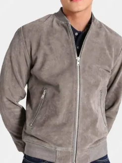 Asal Vision Suede Jackets | Bomber Jackets | Mens Suede Leather Bomber Jacket Grey
