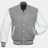 Asal Vision Varsity Jackets | Men’s Grey Varsity Bomber Jacket Grey With White