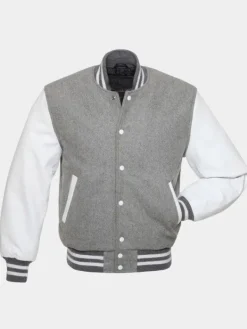 Asal Vision Varsity Jackets | Men’s Grey Varsity Bomber Jacket Grey With White