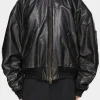 Asal Vision Black Jackets | Hooded Jackets | Men’s MA-1 Oversized Leather Bomber Jacket With Hood Black