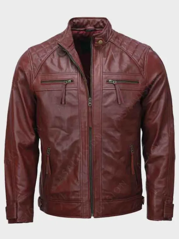 Asal Vision Cafe Racer Jackets | Quilted Jackets | Men’s Cafe Racer Moto Leather Jacket Maroon