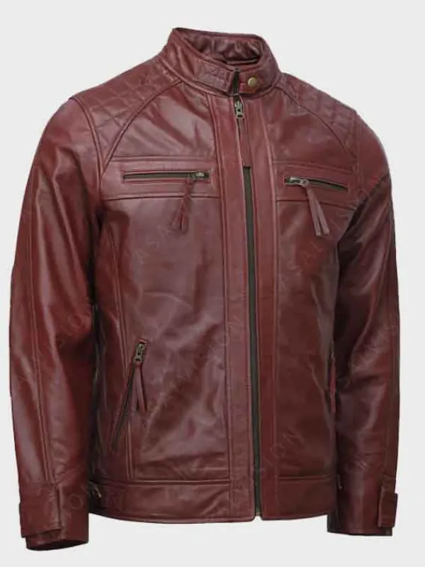 Asal Vision Cafe Racer Jackets | Quilted Jackets | Men’s Cafe Racer Moto Leather Jacket Maroon