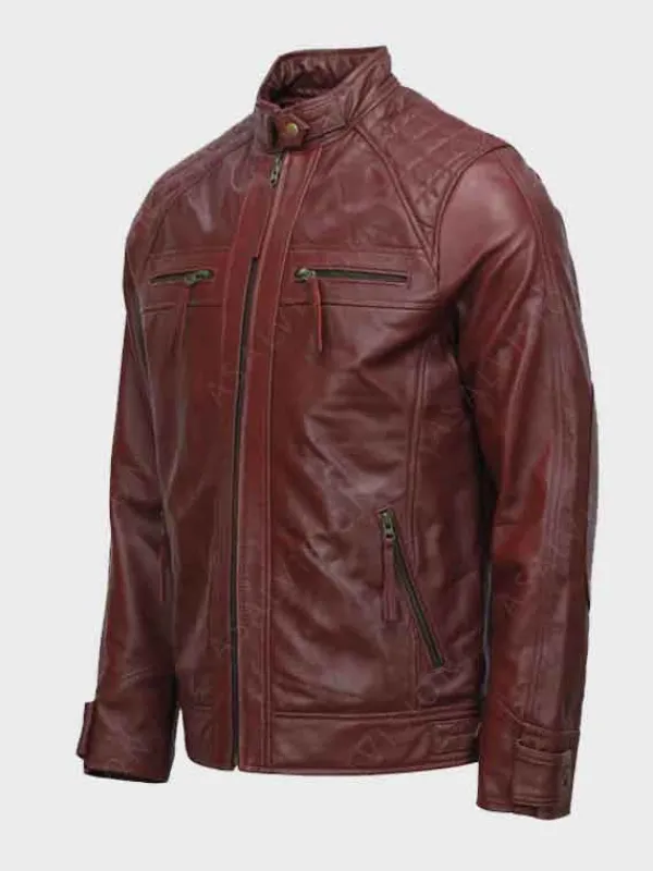 Asal Vision Cafe Racer Jackets | Quilted Jackets | Men’s Cafe Racer Moto Leather Jacket Maroon