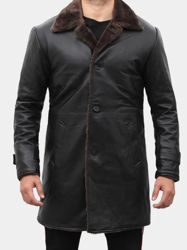 Asal Vision Men Coats | Mens Mid Length Shearling Leather Coat Black