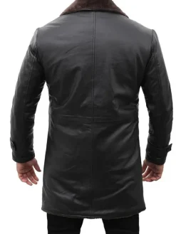 Asal Vision Men Coats | Mens Mid Length Shearling Leather Coat Black