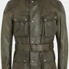 Asal Vision Leather Jackets | Men’s Belted Leather Fashion Jacket Olive Green