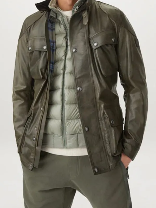 Asal Vision Leather Jackets | Men’s Belted Leather Fashion Jacket Olive Green