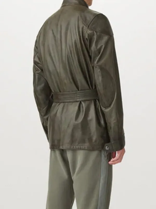 Asal Vision Leather Jackets | Men’s Belted Leather Fashion Jacket Olive Green