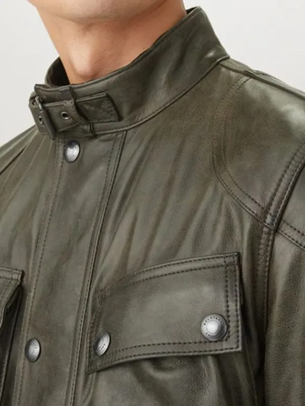 Asal Vision Leather Jackets | Men’s Belted Leather Fashion Jacket Olive Green