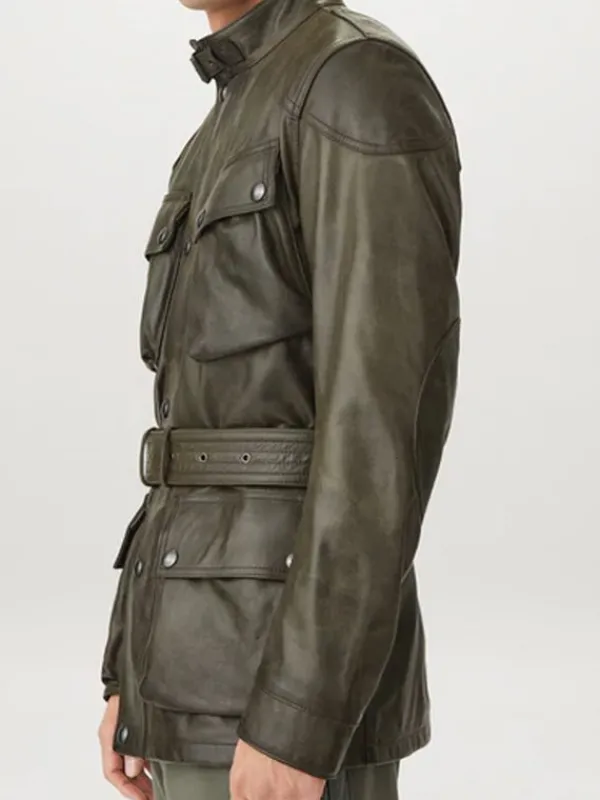 Asal Vision Leather Jackets | Men’s Belted Leather Fashion Jacket Olive Green
