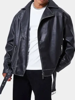 Asal Vision Black Jackets | Biker Jackets | Men’s Oversized Biker Leather Jacket Black