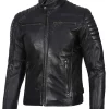Asal Vision Black Jackets | Cafe Racer Jackets | Mens Padded Cafe Racer Leather Jacket Black